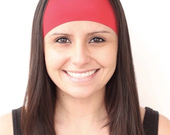 Red Solid | Shiny | Fitness headband | Yoga headband | Workout headband | Spandex | Running headband | Bandana | Buy Any 4, Get 1 FREE!