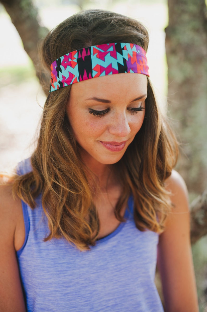 Colorful Aztec Fitness Headband Yoga Headband Workout Headband Wide Headband Running Headband Crossfit Buy Any 4, Get 1 Free image 2