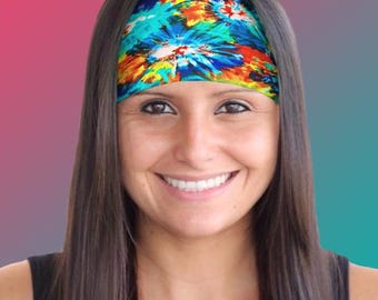 Wide Headband for Women Tie Dye Workout Headband Gym Headband Yoga Headband Moisture Wick Headband for Running Headband Nonslip