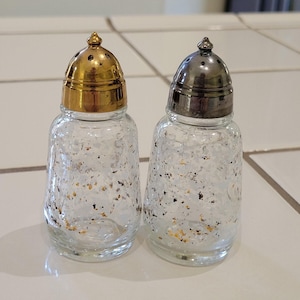 Hazel Atlas White and Gold Confetti Salt and Pepper Shakers