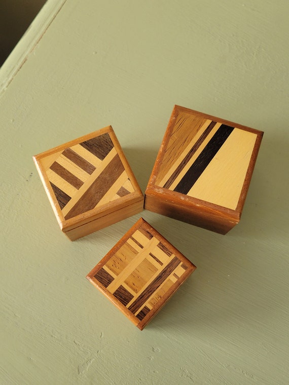 Trio of Trinket Boxes with Wood Inlay - image 1