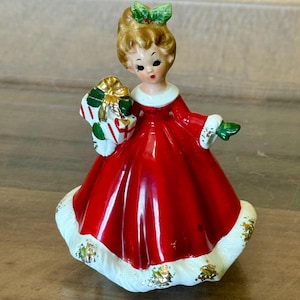 Vintage Christmas Josef Originals Shopper Girl Figurine 5.5&quot; Tall