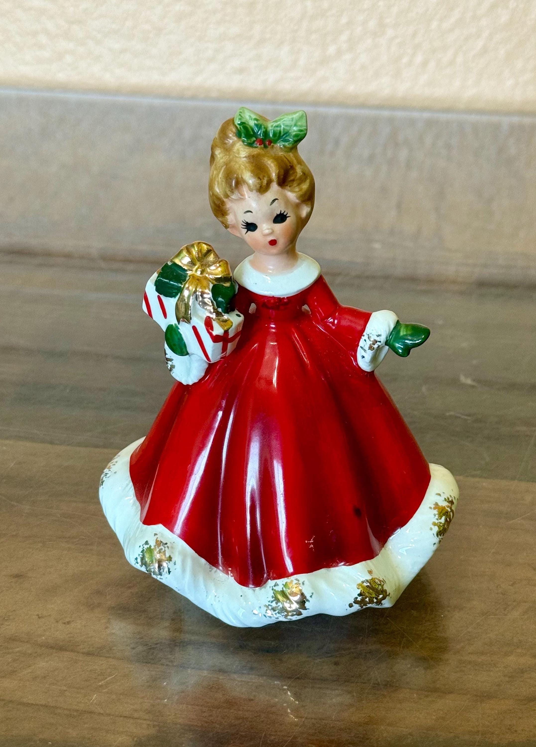 Vintage Christmas Josef Originals Shopper Girl Figurine 5.5