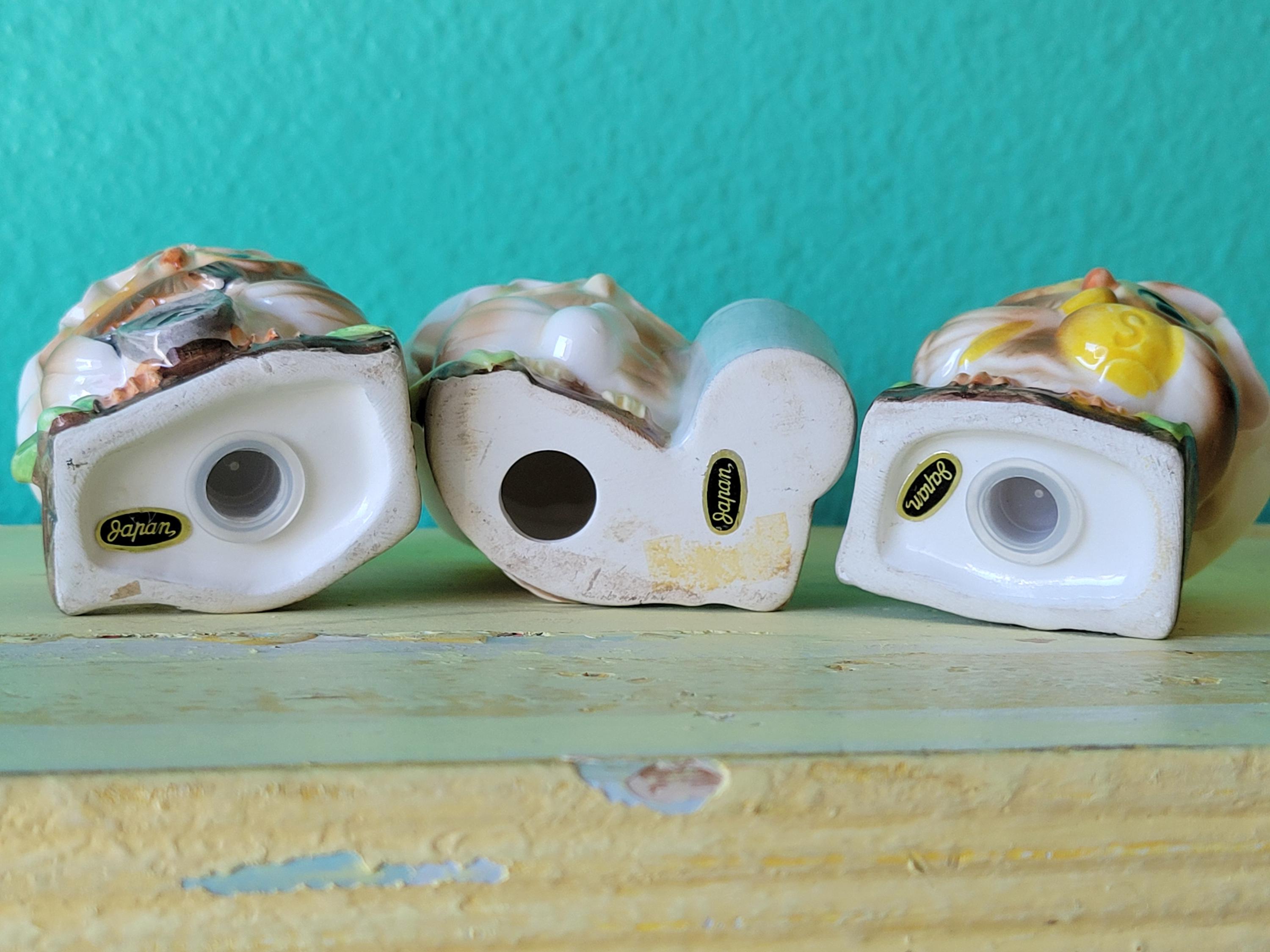 Vintage Josef Originals Owl Salt and Pepper Shakers and Toothpick