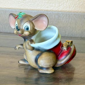 Vintage Josef Originals Kitschy Christmas Mouse Planter