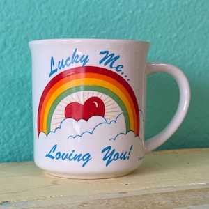 Vintage Mug with Heart and Rainbow 80s