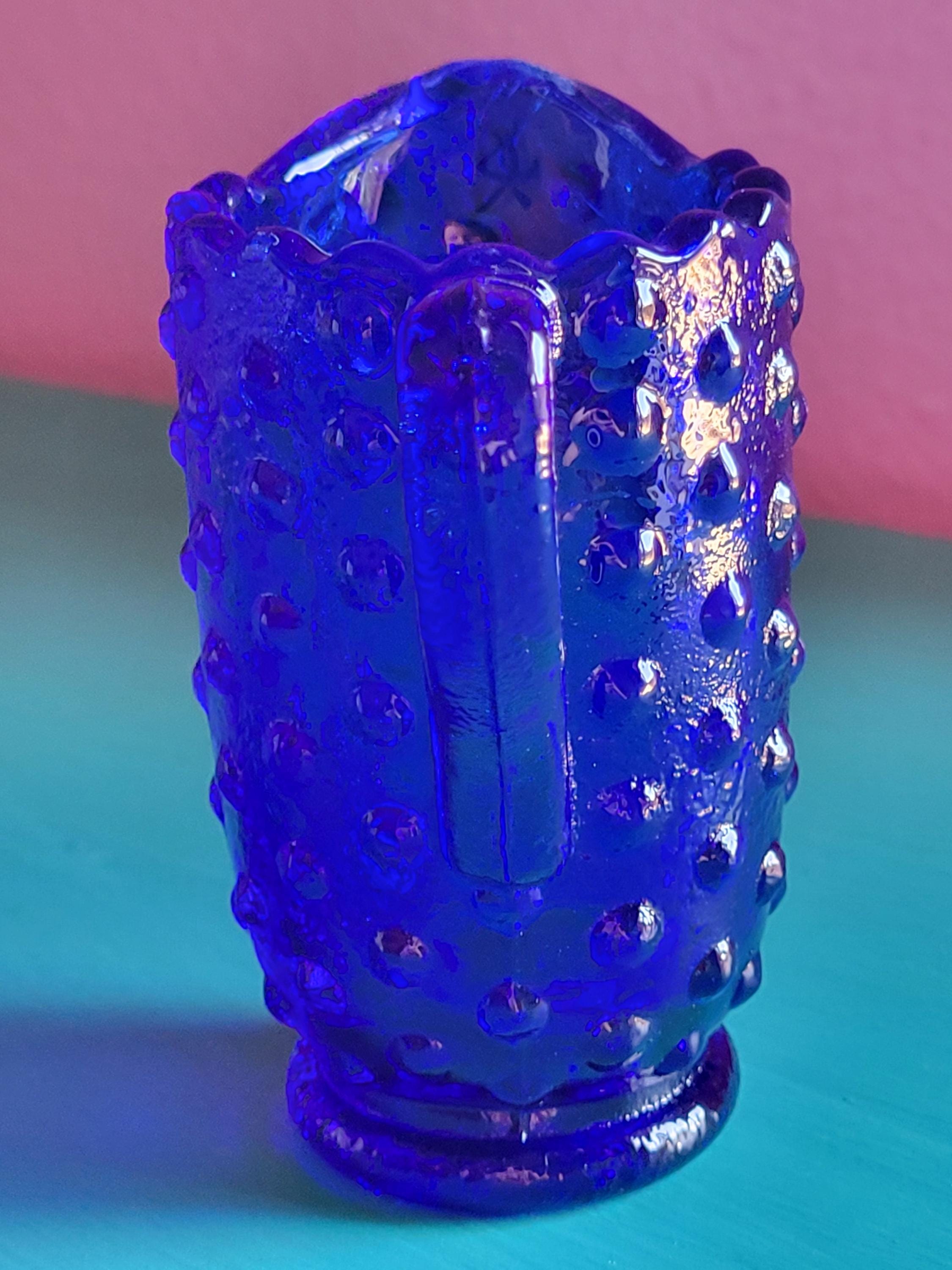 Vintage Fenton Cobalt Blue Hobnail Miniature Pitcher and Glasses