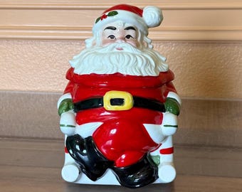 レア！　ヴィンテージ レフトン サンタ&トナカイ クリスマス 蓋付きキャンディ皿 Vintage Christmas Lefton Santa Claus Cookie Jar, Mid Century Santa