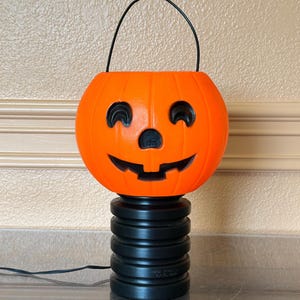 Vintage Halloween Tabletop Blow Mold Jack-O&#39;-Lantern Light Post Pail