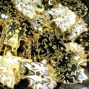 Hati and Skoll Enamel Lapel Pin With Chain