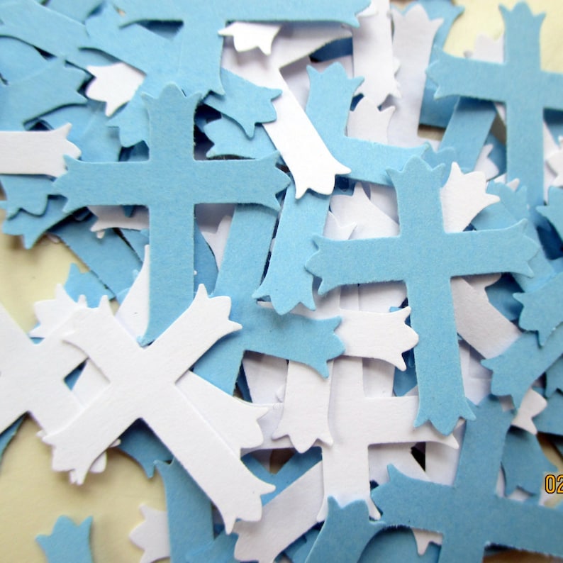 200 White And Blue Cross Confetti Baptism Decorations Boys Etsy