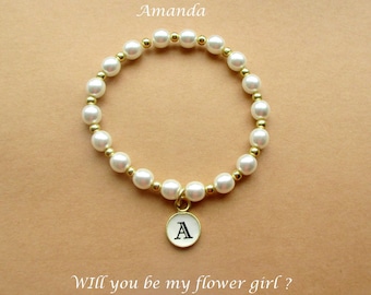 Flower Girl Gift, Junior Bridesmaid, Proposal Bracelet, Little Girls Wedding Jewelry, Jr Bridesmaid Gift, Flower Girl Bracelet, Childrens