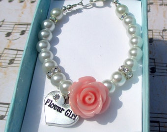 Peuters bloemenmeisje armband, bloemenmeisje cadeau, cadeau voor speciale gelegenheden, kleine meisjes bruiloft sieraden, aandenken armband, kinderparels