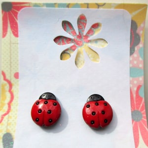 Ladybug earrings, Kid clip on earrings, Cute gifts for kids,  Easter Basket Gift, Little girls  Gifts, Ladybug Studs, Glittery ladybugs