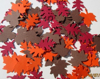 500 count Fall Leaf Confetti, Maple and Oak leaves, Fall Table Scatter, Paper leaves, Autumn Wedding decorations, Brown and red fall leaves,