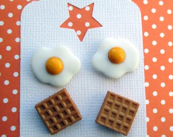 Fried Egg Earrings, Miniature Fried Egg Jewelry, Egg Clip On Earrings, Food Earrings, Novelty Jewelry, Kids Gifts, Food Studs, Egg Posts,