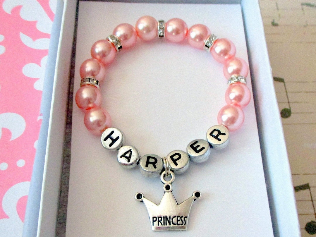 Pink Princess Bracelet, Little Girls Jewelry, Princess Gift, Girls Name Bracelet, Princess Wish ...