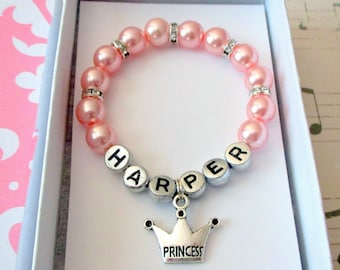 Pulseira Princesa Rosa, Joias para Meninas, Presente de Princesa, Pulseira com Nome para Menina, Desejo de Princesa, Presentes para Meninas, Pulseira Infantil, Pulseira para Crianças