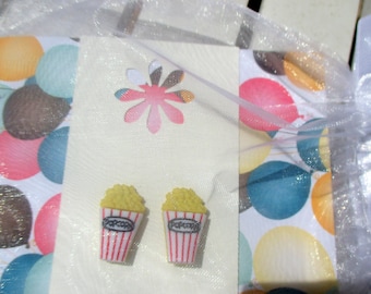 Popcorn Earrings, Food  Studs, Theater, Popcorn Jewelry, Movie popcorn, Teen  Novelty posts, Food Jewelry, Clip on earrings, Miniature