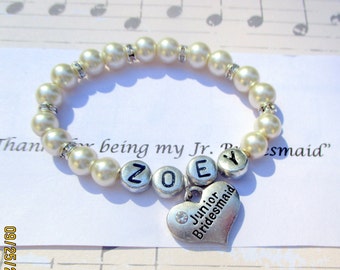 Junior Bridesmaid Bracelet, Personalized Flower Girl Bracelet, Childrens Wedding Jewelry, Jr Bridesmaid Gift, Flower Girl Gift, Little Girl