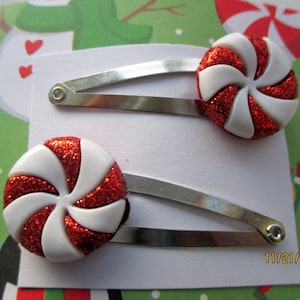 Peppermint hair clips, Candy barrettes, Peppermint candy accessories, kids stocking stuffer, christmas party favors, sparkly childrens gifts