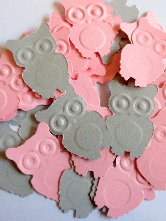 100 1 Inch Pink And Grey Owl Confetti Paper Owls Baby Shower Etsy