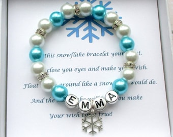 Personalisiertes Schneeflocken Armband: Tschechische Glasperle, Frozen inspiriert