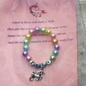 Unicorn Bracelet for Girls, Little Girl Jewelry, Unicorn Party Favors, Rainbow Bracelet, Unicorn Jewelry,  Kids Name Bracelet, Unicorn Gifts