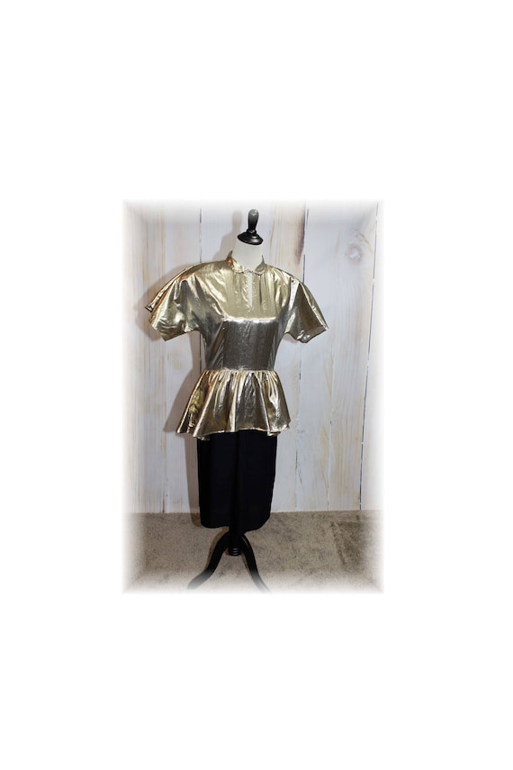 1980's Gold Lame and Black Club Dress / 1980's Pep