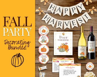 Festa autunnale, Raccolto, Zucche, Ringraziamento, Pacchetto feste, Etichette per vini, Stampe d'arte, Decorazioni istantanee, Schede con ricette, Stampabili per feste, Adesivi