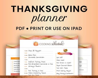 Planner del Ringraziamento / Pianificazione dei pasti, liste della spesa e delle cose da fare, cronologia della cucina / PDF stampabile e per iPad