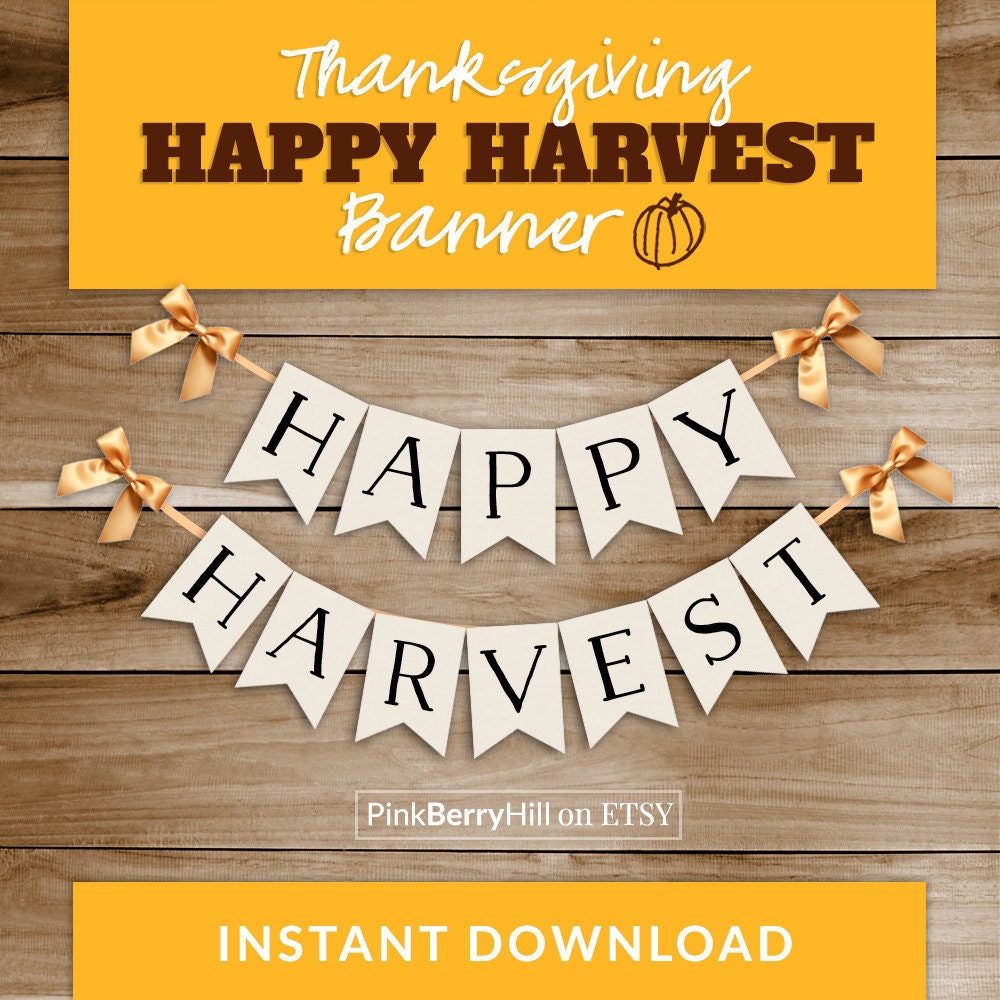 Happy Harvest Banner, Fall Party, Pumpkins, Home Decor, Thanksgiving ...