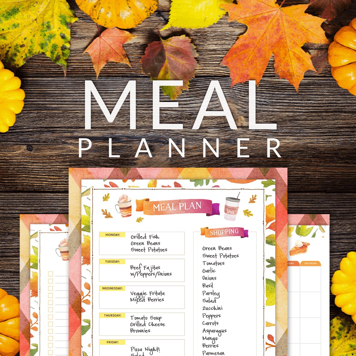 Fall Meal Planning Insert, Grocery List, Meal Planner Weekly, Daily ...