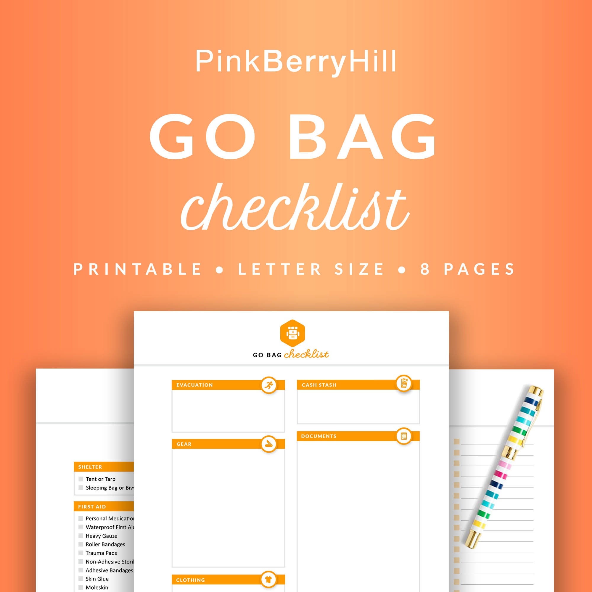 Printable Go Bag Checklist Emergency Binder Emergency Etsy