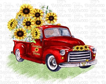 Download Sunflower Red Truck Etsy