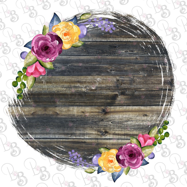 Rustic Floral Frame Round Wood PNG Clipart Instant Download | Etsy
