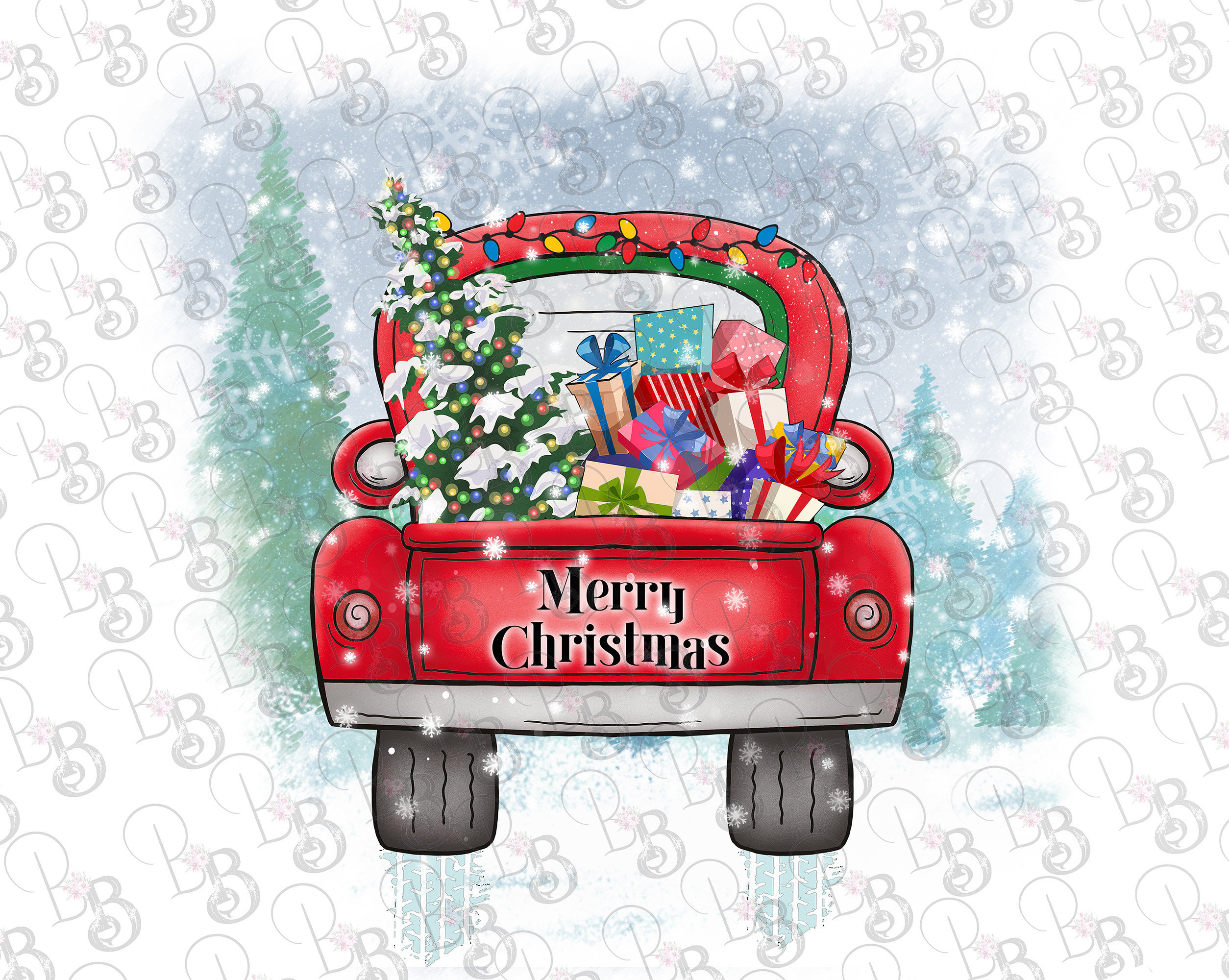 Merry Christmas Red Truck PNG Clipart Digital Download | Etsy