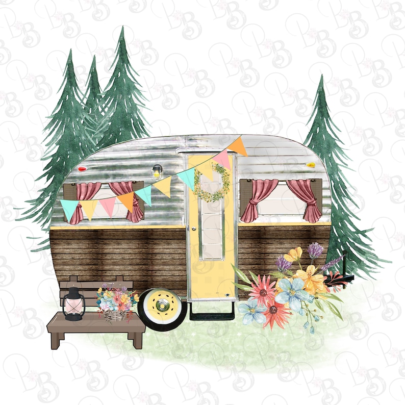 Spring Happy Camper Travel Trailer Glamper Clipart PNG Retro | Etsy