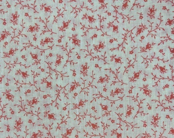 Vintage fusion coral pink floral vine calico on off white/cream background - BTY