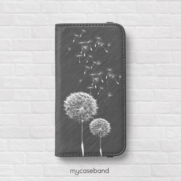 Dandelion iPhone Wallet Case made for iPhone 15, 15 Pro Max, 14, 14 Plus 13 12 11 Pro Max Mini, Floral Folio Case for Galaxy S23 S22 Ultra,