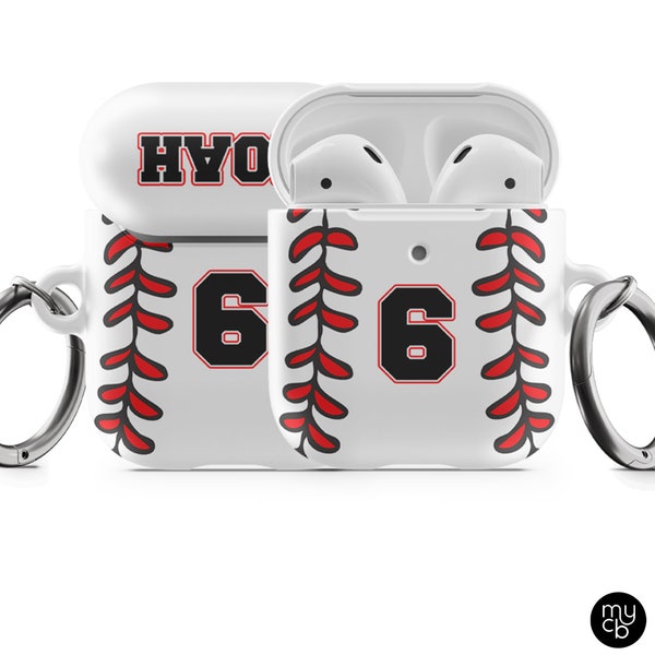 Baseball AirPod Case with Name and Number, Personalized Gift for Baseball Player Mom Dad Fan, All Over Print, Fits Version 1 2 Pro!