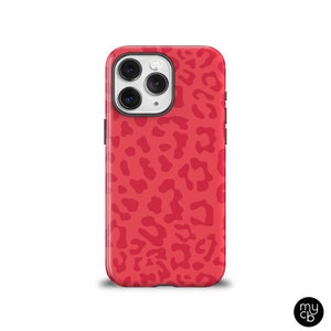 Red Cheetah Phone Case for iPhone 15 Plus, iPhone 15 14 13 12 Pro Max Case, iPhone 12 Mini Case, Galaxy S23 Case with Leopard Print Design