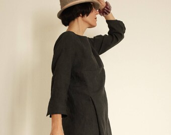Linen Dresses For Women - Linen Tunic - Handmade Linen Tunic - Charcoal Grey Short Linen Dress - Linen Womens Clothing - Womens Linen Dress
