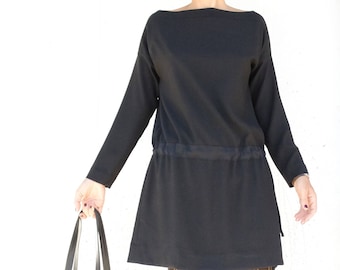 Winter Black Dress - Simple Tunic - Basic Clothing - Black Basic - Minimal Dresses - Short Tunic - Long Blouse - Gift For Secretary - Dress