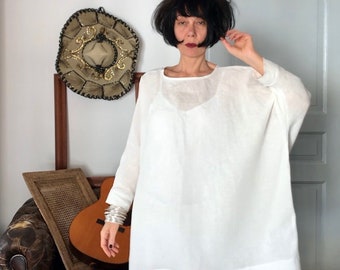 Plus Size Clothing - Linen Dress - Linen Womens Clothing - White Linen Tunic - Linen White Kaftan - White Linen Top - Womens Plus Sizes 3x