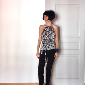 Halter Top - Spaghetti Strap Top - Summer Print Top - Zebra Top - Chic Top - Black and White Loose Top - Elegant Clothing - Backless Top