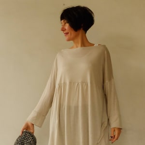 Kremowa wełniana tunika Maxi-sweter damski-sweter Plus Size-luźny sweter-pulower ciążowy-odzież ciążowa-kremowy sweter