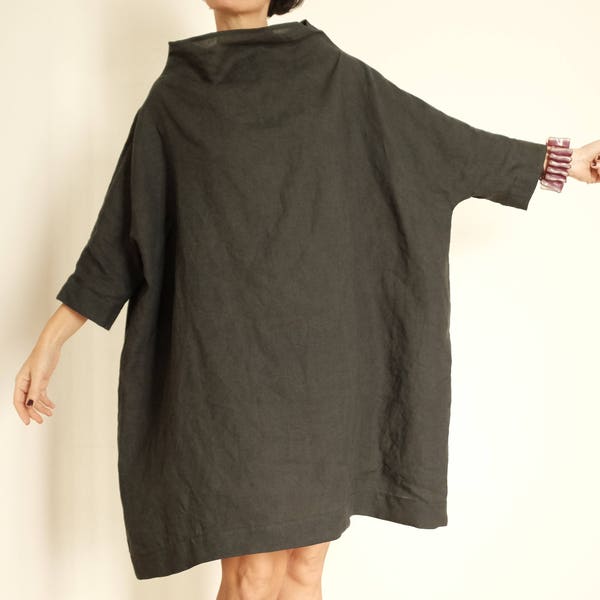 Linen Dress - Plus Size Clothing - Linen Tunic - Linen Womens Clothing - Charcoal Tunic - XXL Dress - 3X Womens Clothing - Oversized Shirt 