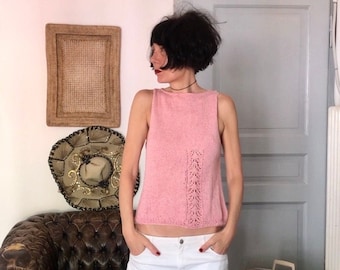 Pink Cotton Top - Handmade Knitted Top - Perfect Gift For Her - Knitted Top For Women - Handmade Summer Top - Ethically Fashion - OOAK - Top