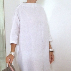 Oversized Linen Tunic - Linen XXL Shirt- White Linen Oversized Blouse - 3/4 Sleeves Linen Tunic - Ring Neck Linen Blouse - Loose Fit Linen Shirt - Oversize Linen Shirt